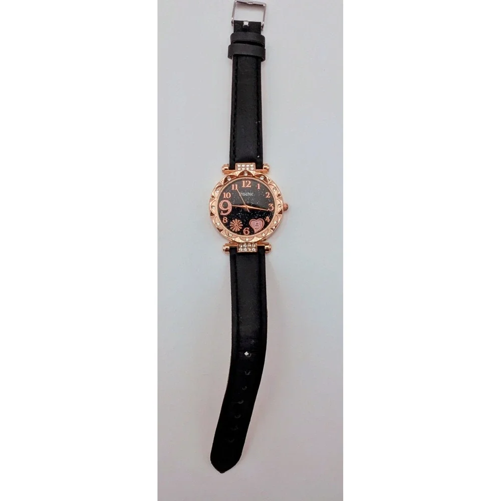 Sparkle Heart Inschic‎ Beautiful Gold And Black Watch, New Battery